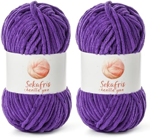 Chenille Blanket Yarn for Crocheting Size 5 Bulky Yarn, 2 Lilac by Sekafris