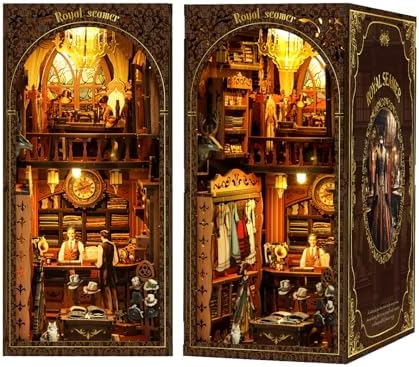 Book Nook Corner mini House Set, DIY Royal Tailor's mini Light and Shadow Book Stand Set, and 3D Wooden Puzzle Bookshelf with LED Lights for Plug-in Decoration, Suitable for Teenager. - Image 2