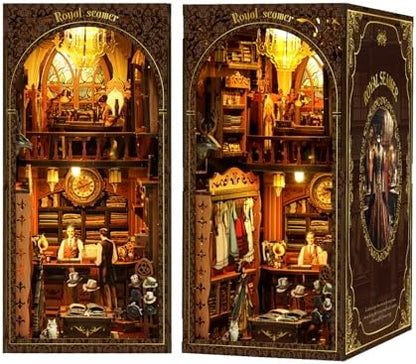 Book Nook Corner mini House Set, DIY Royal Tailor's mini Light and Shadow Book Stand Set, and 3D Wooden Puzzle Bookshelf with LED Lights for Plug-in Decoration, Suitable for Teenager. - Image 2