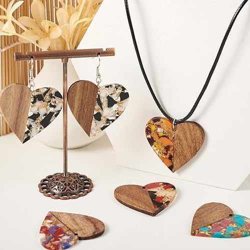 FASHEWELRY 16pc Heart Resin Wood Earrings & Charms - Gold Foil Wooden Earring Blanks & Findings for Jewelry Making - Image 2