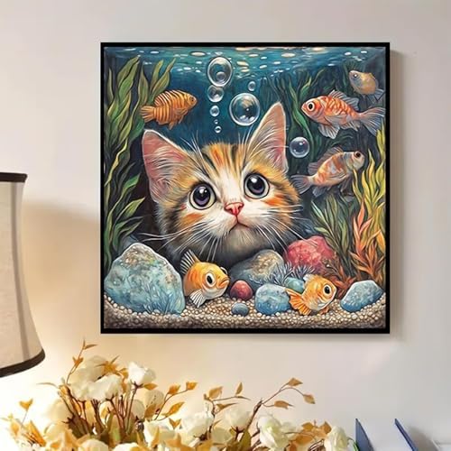Cat Fish Funny Paint by Numbers Kit for Adults Framed Canvas Frameworkless - Image 4