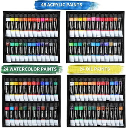 196Pcs Deluxe Artist Painting Set with French Easel, 48 Colors Acrylic & Oil Paints, 24 Colors Watercolor Paints, Art Paint Supplies for Artists, Beginner & Adults - Image 3