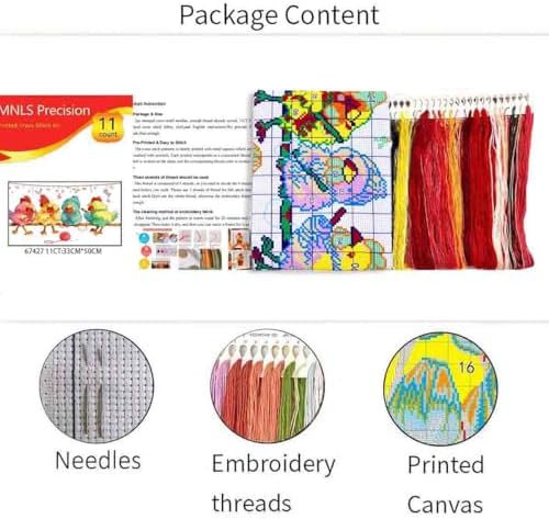 Zhenqing Charming Knitting Chickens Cross Stitch Kit for Beginners - 11CT Printed 12x20inch Aida Cloth, Threads & Needle Included (No Hoop/Scissors)(67427) - Image 4