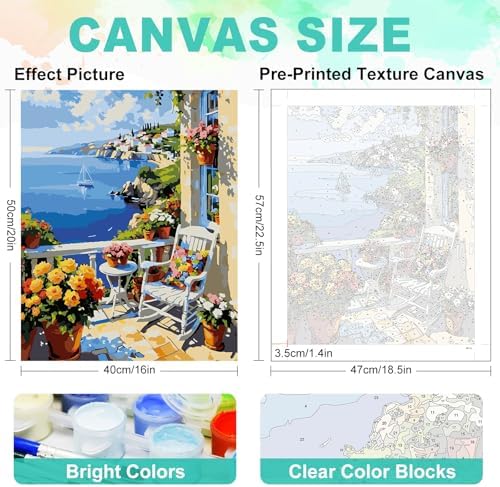 Paint by Numbers Kit for Adults, Coastal Balcony Painting, 16 x 20 Inch - Image 4