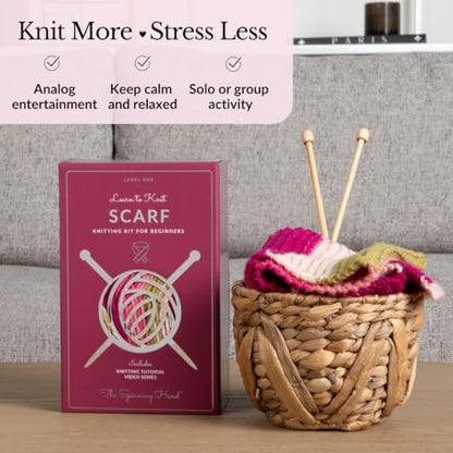 The Spinning Hand Knitting Kit for Beginners Adults – Educator-Designed, Self-Striping Wool Yarn, Bamboo Needles & Video Tutorials (Dragonfruit) - Image 3