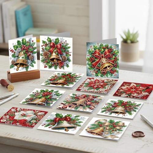 12Pack Flower Diamond Painting Greeting Card Kits DIY 5D Diamond Art with Envelopes & Rhinestones,Christmas Creative Birthday Gifts for Adults, Family, Friends (Christmas Bells) - Image 6