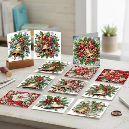 12Pack Flower Diamond Painting Greeting Card Kits DIY 5D Diamond Art with Envelopes & Rhinestones,Christmas Creative Birthday Gifts for Adults, Family, Friends (Christmas Bells) - Image 6