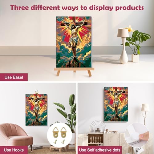 MOGTAA Jesus Paint by Numbers Kit for Adults Beginners with Frame, Religious Cross Adult Paint by Number Kits on Canvas with Easel, Easy DIY Oil Painting Kits for Home Decor, 8x12in - Image 3