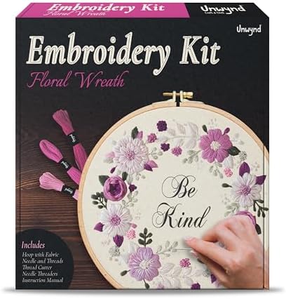 Unwynd Embroidery Kit Floral Theme for Beginners, Satin Stitch Hand Embroidery Kit for Adults, Easy DIY Crafts, Starter Set with Flower Pattern (Floral) by Unwynd