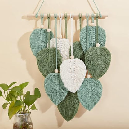 FREEBLOSS 2 Set DIY Macrame Leaf Wall Hanging Beginners Macrame Kit Leaf Woven Tapestry Feather Wall Hanging DIY Macrame Kit for Adults Birthday Gift - Image 2
