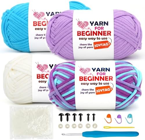 4 Pack Rainbow Beginner Crochet Yarn for Crocheting Knitting Multicolor Cotton Crochet Yarn for Beginners with Easy-to-See Stitches Cotton-Nylon Blend Easy Yarn for Beginners(Purple Blue Tone) by JOYTAG