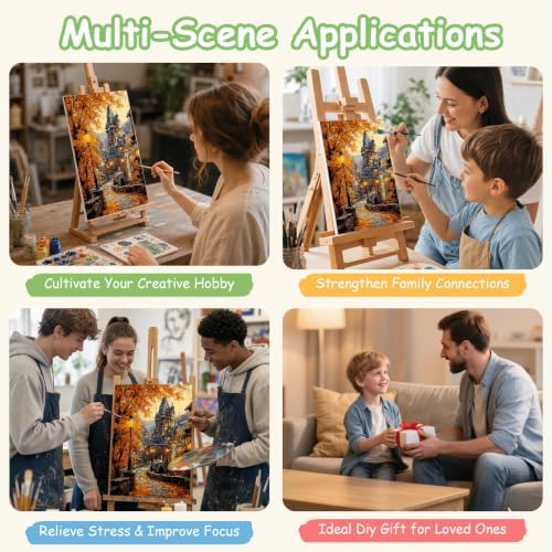 Spandrel Autumn Scenery Framed Paint by Numbers Kit for Adult Castle, Adult Paint by Number Kits on Canvas Landscape, DIY Acrylic Oil Easy Fall Painting by Numbers for Home Wall Decor, 8x12in - Image 5