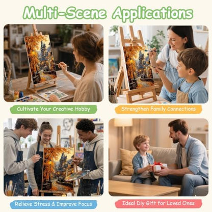 Spandrel Autumn Scenery Framed Paint by Numbers Kit for Adult Castle, Adult Paint by Number Kits on Canvas Landscape, DIY Acrylic Oil Easy Fall Painting by Numbers for Home Wall Decor, 8x12in - Image 5
