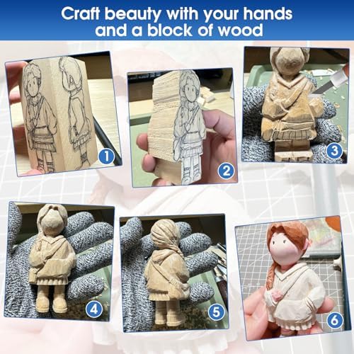 Wood Carving Kit Whittling Kit 26pcs Wood Carving Tools Knife Set with 3 Wood Carving Knives 8 Detail Knives 8 Blocks, Whittling Kit DIY Hobbies for Beginners Adults Kids - Gift for Men Teens - Image 4
