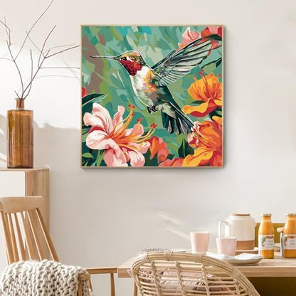 PRASIO Paint by Numbers Kit for Adults Beginner, Hummingbird Adult Paint by Number Kits on Canvas, DIY Acrylic Watercolor Oil Paint by Number for Adults for Home Decor Gift 16x16 Inch - Image 7