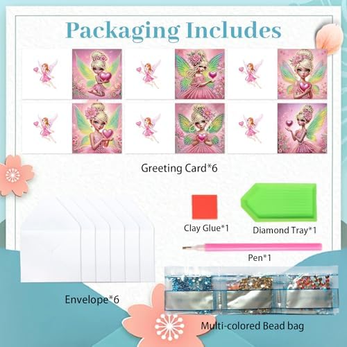 MVVMTOP 6pcs Diamond Painting Greeting Card with envelopes, DIY Fairy Diamond Art Greeting Card for Blessing and Wish Special Shaped Arts Crafts for Christmas Birthday Thanksgiving Day Holiday - Image 3