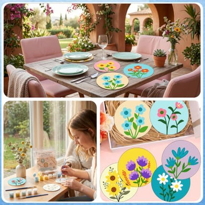 8 Pack Floral Paint by Numbers Kits Coasters with Holder Cork Pads - Image 6