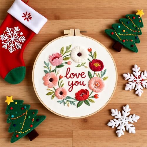 JJFox Embroidery Kit for Beginners and Adults, DIY Hand Embroidery Starter Kit with Cute Pattern, Cross Stitch Needlepoint Set with Hoop, Threads and Instructions (Love You) - Image 5