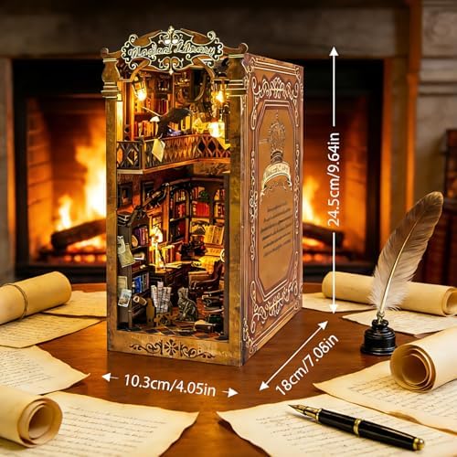 Book Nook Kit, 3D Wooden Puzzles Booknook Dollhouse with LED Light - Image 2