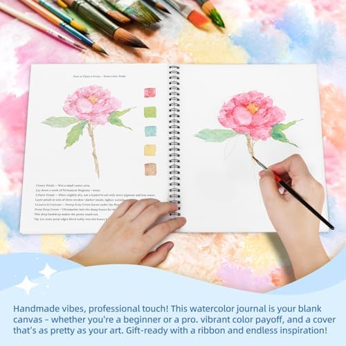 Teswarha Watercolor Workbook Using Thick Real Cotton Watercolor Paper for Adults Teens Spiral Bound 300GSM Art Paper 12 Sheets Flowers 8.2 x 9.8in - Image 5