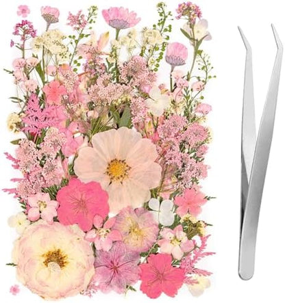 50pcs Pink Pressed Flowers Bulk, Romantic Dried Flower Leaves, Natural Pressed Dried Flowers with Tweezer for DIY Crafts Resin Mold Candles Cake Bridal Scrapbooking Supplies by LGFMGWH
