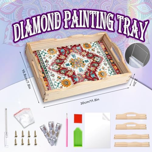 EWJRNSF Diamond Art Kits for Adults Wooden Serving Trays with Handles, 5D Diamond Painting Big Gem Arts and Craft Gifts Trays Decor Gift Home Decor 7.8x11.8 Inches Bohemia A - Image 2
