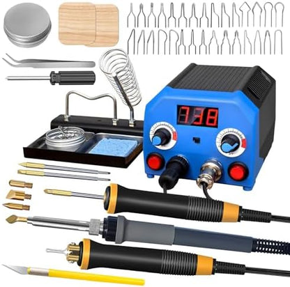 FIRElood LH55-3-3 Wood Burner kit Wood Burning Tool Pen 200~750℃, Wood Burning kit with Digital Thermometer Temperature Adjustable Temperature 3 pyrographic Wood Burning pens 37 Wood Burning Pen Tips by FIRElood