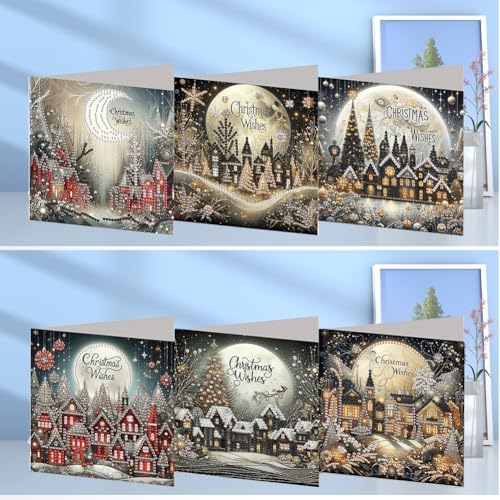 Diamond Art Greeting Cards Kit-6Pcs Diamond Art Cards Special Shaped Diamond Painting Greeting Card Arts Crafts for Christmas Birthday Thanksgiving Day Holiday (Christmas-1) - Image 3