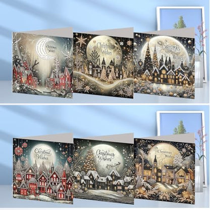 6pcs DIY Diamond Art Christmas Cards Kit with Envelopes & Tools-Diamond Dot Greeting Cards,Xmas 5D Rhinestones Painting for Adults,DIY Craft Family Friend Xmas Gifts(Christmas) - Image 2