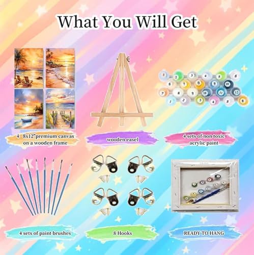 4 Pack Framed Paint by Numbers Kit for Adults Beginners, Beach 8x12 inch - Image 2