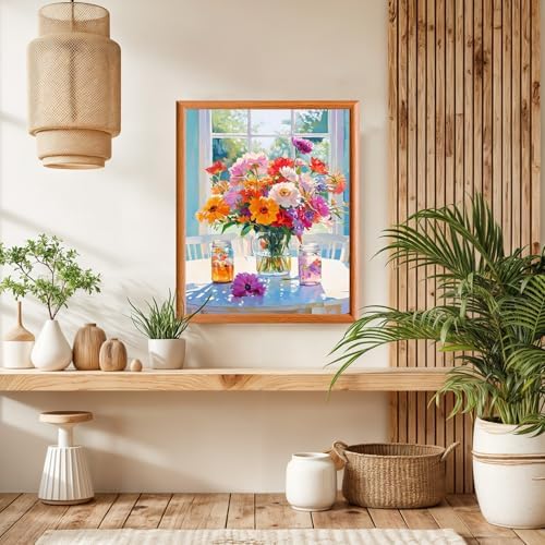 Lxmsja Colorful Flowers Paint by Numbers Kit for Adults, Mason Jars Acrylic Paint by Numbers for Adults Beginner, DIY Craft Supplies Oil Painting Kits for Home Wall Decor 16x20 inch (No Frame) - Image 4