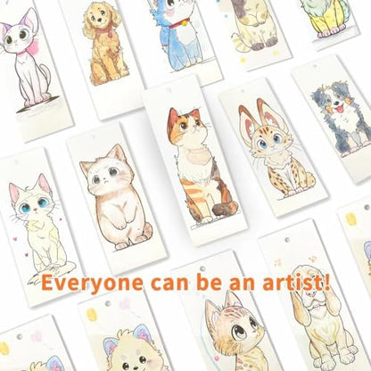 COIPLAY Watercolor Craft Kit, Paint Set, 648 Color Blocks, 52 Coloring Bookmarks, Meow & Bark Cat Dog Theme, Travel Gift for Kids & Adults - Image 3
