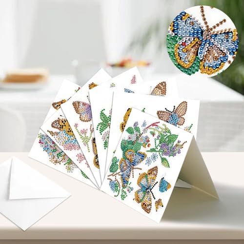Tontut 6pcs Diamond Painting Kit Greeting Card, Butterfly 5D DIY Diamond Handmade Holiday Greeting Card with Envelope, Christmas Gift Congratulation - Image 4
