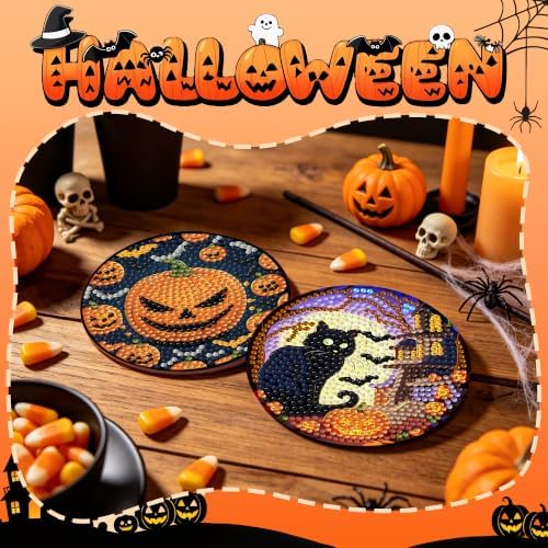 6 Pcs Halloween Diamond Art Coasters Kits,Diamond Painting Coasters Kits - Image 5
