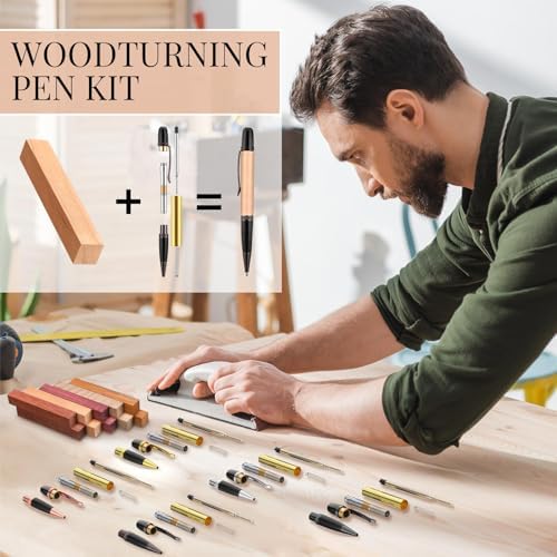 Colarr 10 Set Pen Making Kit Include 10 Woodturning Pen Kit 10 Exotic Wood Pen Blanks Twist Ballpoint Pen Kit with Refill Copper Pen Turning Supplies for DIY Pen Making Classroom Teacher Student Gift - Image 2