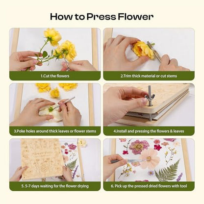 Caydo Extra Large Flower Press Kit, 15"x11.4" 4 Layers Wooden Flower Pressing Kit for Adults - Pressed Flowers, Herbs & Leaves, DIY Wedding Bouquet Flowers Preservation for Frame Bookmark Scrapebook - Image 4