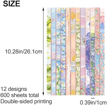 600 Sheets Paper Star Strips for DIY Hand Art Crafts, Double-Sided Printing Origami Paper for Star Jar, Wish Bottles, Home Decoration (Crayon Drawing) - Image 2