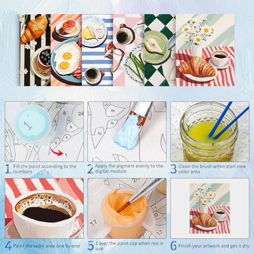 6 Pack Paint by Numbers Kit for Adults, Breakfast Painting, 8x10 Inch - Image 5