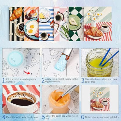 6 Pack Paint by Numbers Kit for Adults, Breakfast Painting, 8x10 Inch - Image 5
