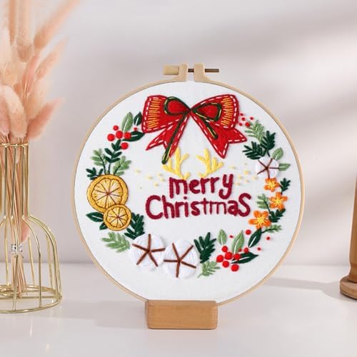 Topapfo Christmas Embroidery Kit for Beginners Adults, Needlepoint Cross Stitch Starters Kits Hand Embroider Craft with Embroidery Stitches Instructions Hoops Threads - Image 6