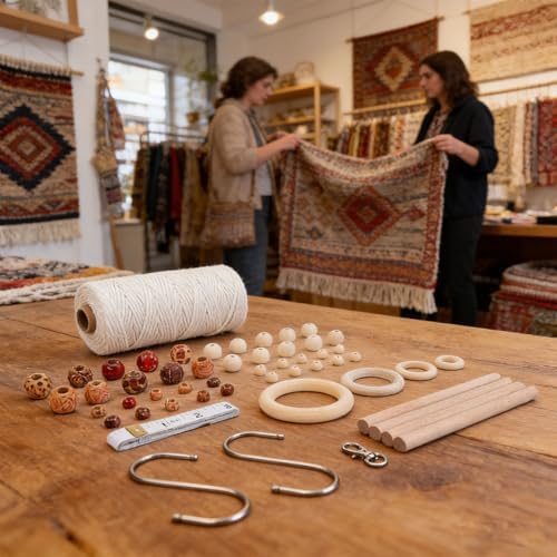 Macrame Kit for Beginners, 3mm 115 Yard Cotton Rope with Wooden Beads, Rings, Sticks, S Hooks, Tape Measure, for Plant Hangers Wall Hangings DIY Crafts - Image 7