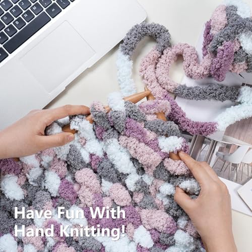 Cozyful Chunky Yarn for Hand Knitting - #10 Chunky Chenille Blanket Yarn, Jumbo Big Thick Chunky Yarns for Crocheting, Tie Dye Bulky Knit Yarns, 8 Skein (20 yds 8 oz Each Skein), Purple & Grey & Sky - Image 5