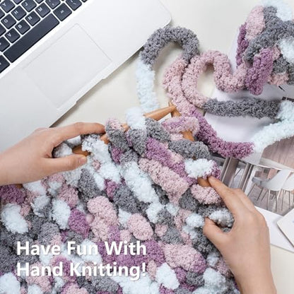 Cozyful Chunky Yarn for Hand Knitting - #10 Chunky Chenille Blanket Yarn, Jumbo Big Thick Chunky Yarns for Crocheting, Tie Dye Bulky Knit Yarns, 8 Skein (20 yds 8 oz Each Skein), Purple & Grey & Sky - Image 5