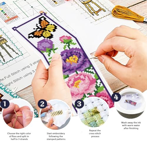 ACRNIGHEET 6PCS Cross Stitch Bookmark Kit for Beginner Stamped Cross Stitch Kits for Adults Floral DIY Tassel Embroidery Bookmark Kits Needlepoint Kit with Instructions Craft Gift 8.5''x3'' 11CT - Image 4