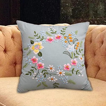 AMLESO DIY Embroidery Covers Kit Cushion Cover Semi-Finished for Living Room Sewing Supplies Adults Beginners Gift, Light Blue - Image 6