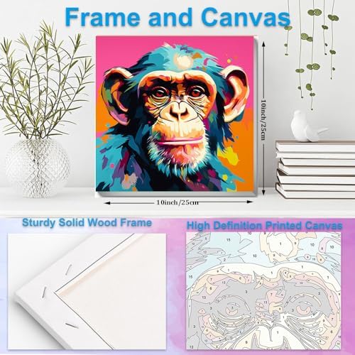 Artunion Framed Paint by Numbers Kit for Adults Beginners & Kids Ages 8-12,Colorful Monkey Paint by Number with Frame,Animals Paint by Numbers Kit on Canvas 10 * 10 Inch Without Easel - Image 5