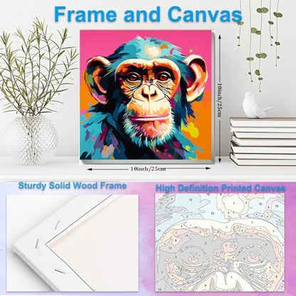 Artunion Framed Paint by Numbers Kit for Adults Beginners & Kids Ages 8-12,Colorful Monkey Paint by Number with Frame,Animals Paint by Numbers Kit on Canvas 10 * 10 Inch Without Easel - Image 5