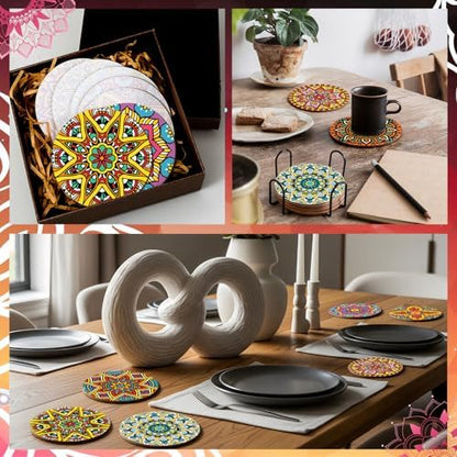 Reallnaive 8 Pcs Mandala Paint by Numbers Kit for Adults Wooden Coasters - Image 5