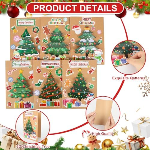 COCHIE 24 Sets Christmas Card Making Kits 3D Christmas Tree Card Making Craft Kits for Kids Holiday Greeting Cards Bulk for Home Classroom Activities - Image 3