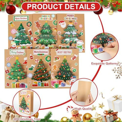 COCHIE 24 Sets Christmas Card Making Kits 3D Christmas Tree Card Making Craft Kits for Kids Holiday Greeting Cards Bulk for Home Classroom Activities - Image 3
